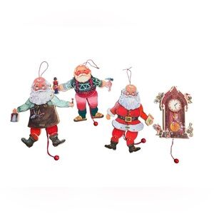 Vintage Wooden Pull String Christmas Ornaments Set of 4